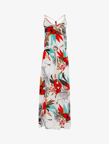 Robe à imprimé tropical et détails style cordes - blanc - 1