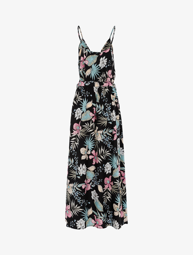 Robe fleurie à encolure cache-coeur - noir - 2