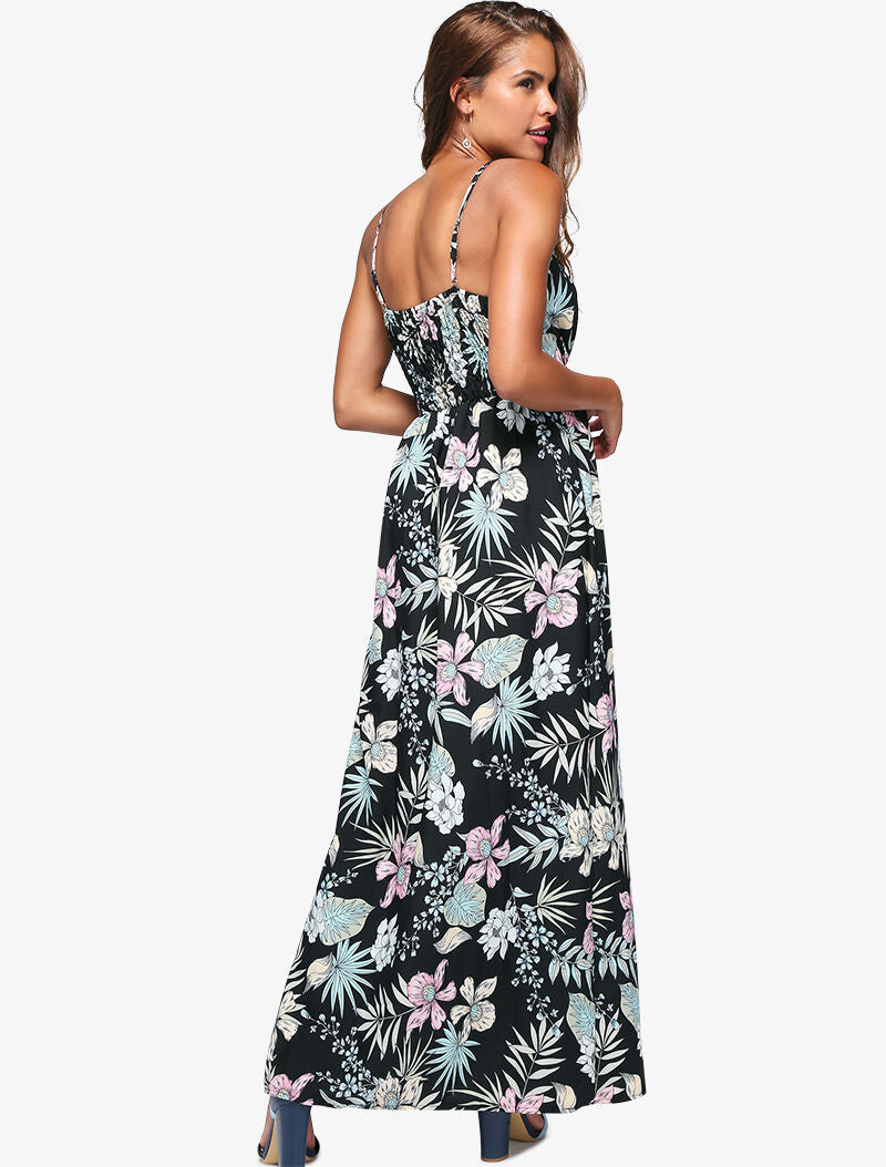 Robe fleurie à encolure cache-coeur - noir - 4