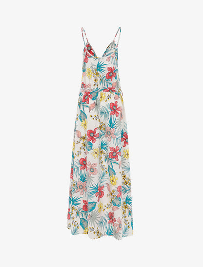 Robe fleurie à encolure cache-coeur - ecru - 2