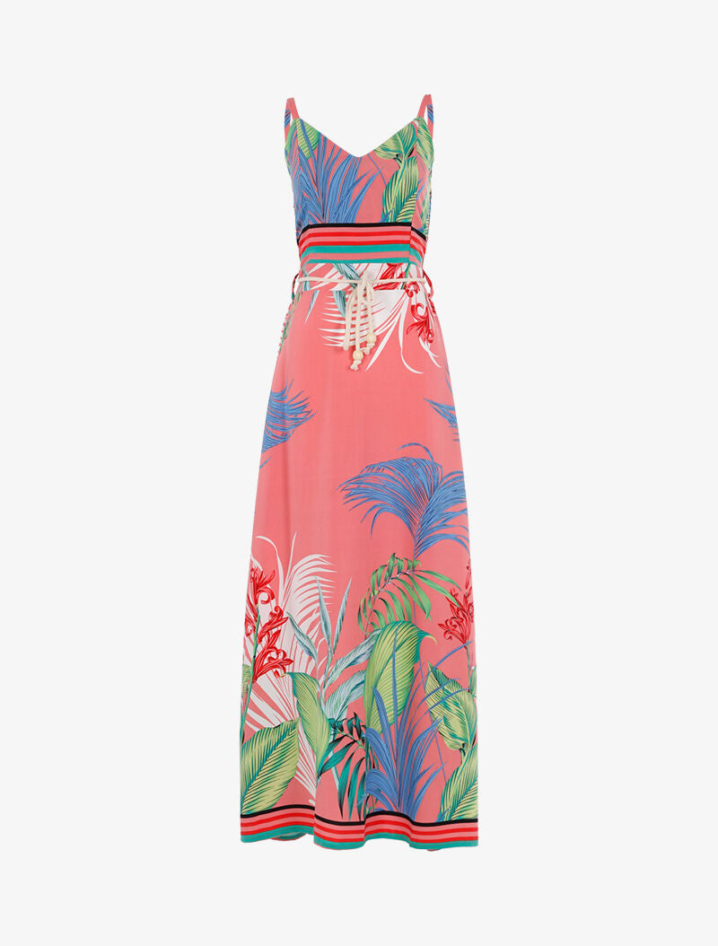 Robe à imprimé feuillages et détails rayés - rose - 1