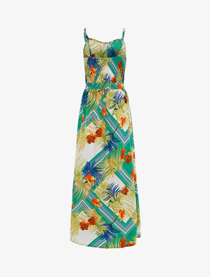 Robe à imprimé feuillages et fleurs - vert - 2