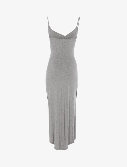 Robe fluide à bord asymétrique - gris clair - 2