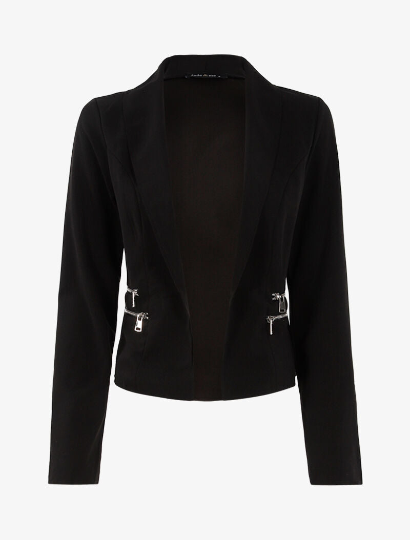 Veste ouverte à détails zippés - noir - 1