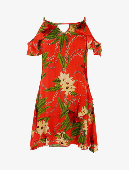 Robe légère à imprimé floral et chaînes - rouge orangé - 1