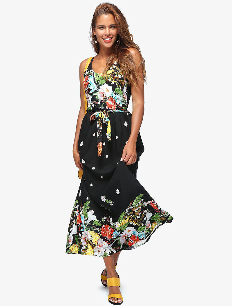 Robe longue à imprimé floral - noir - 3