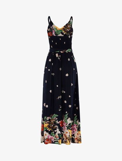 Robe longue à imprimé floral - marine - 2