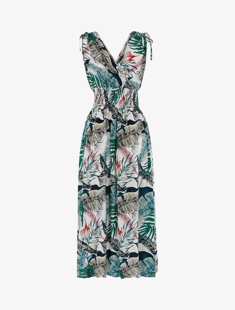 Robe à buste cache-coeur et imprimé tropical - ecru - 2
