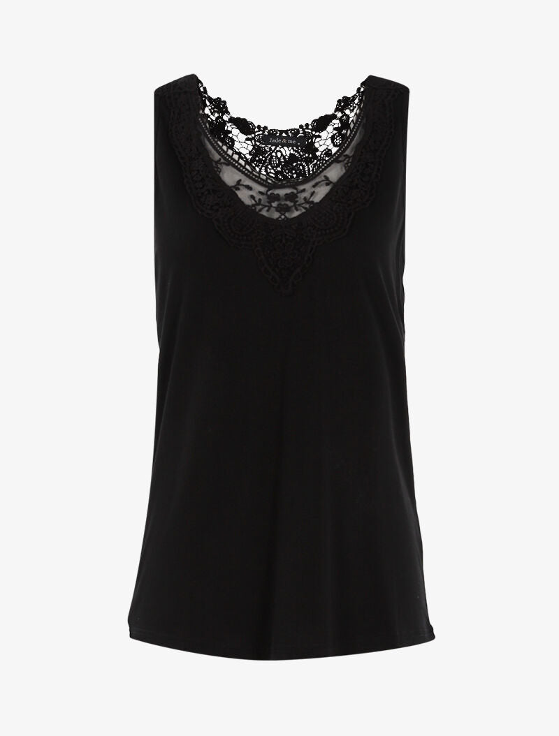 Top à empiècements tulle et crochet - noir - 3