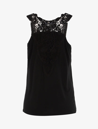 Top à empiècements tulle et crochet - noir - 2