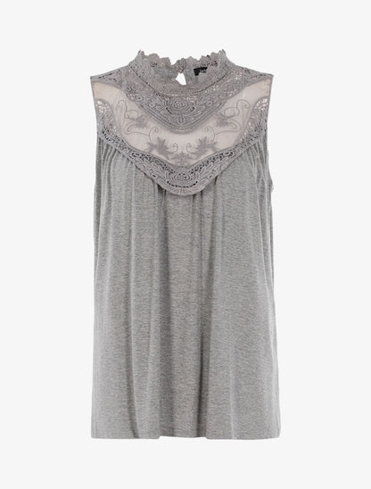 Top à décolleté en tulle et crochet - gris clair - 3