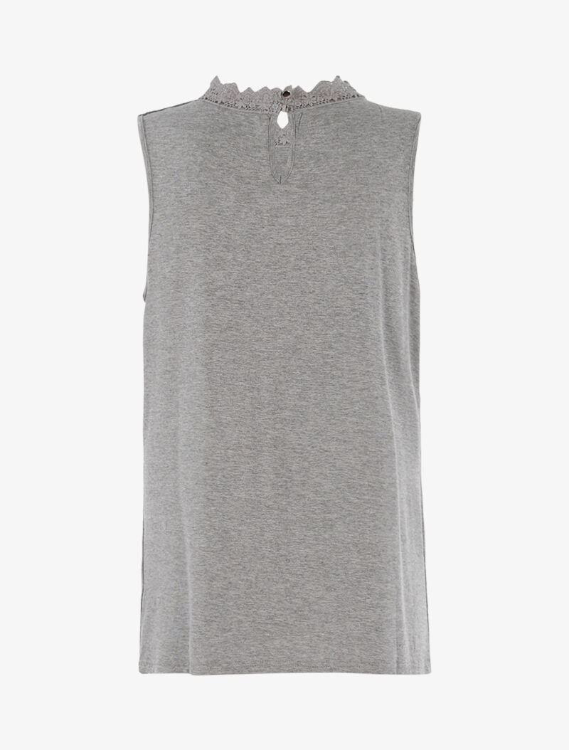 Top à décolleté en tulle et crochet - gris clair - 2