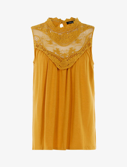 Top à décolleté en tulle et crochet - jaune - 3