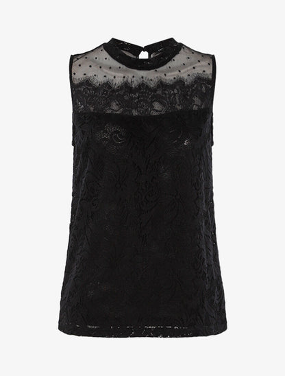 Top en tulle et dentelle festonnée - noir - 3