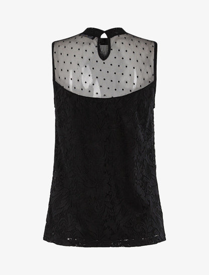 Top en tulle et dentelle festonnée - noir - 2