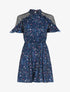 Robe fleurie à épaules ajourées - marine - 1