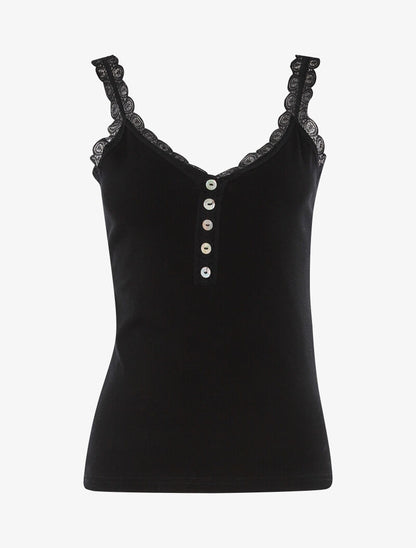 Débardeur à encolure et bretelles en dentelle - noir - 1