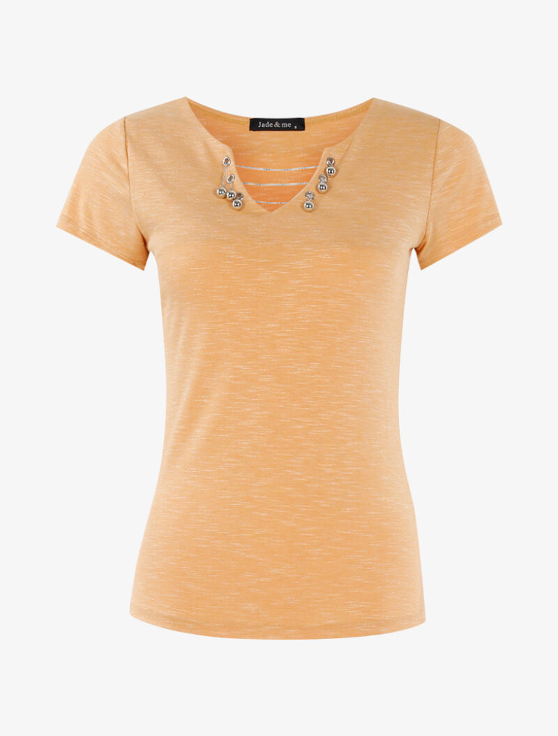 T-shirt chiné à détails chaînettes - orange - 1