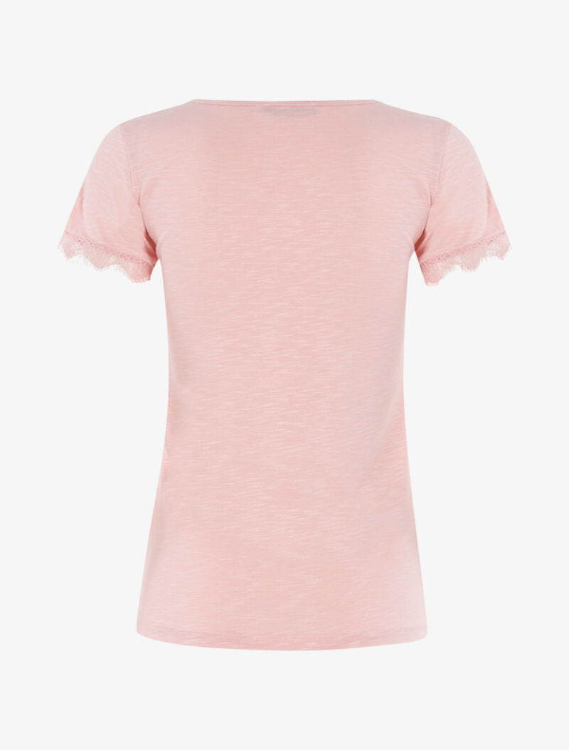 T-shirt chiné à bord dentelle - rose clair - 2