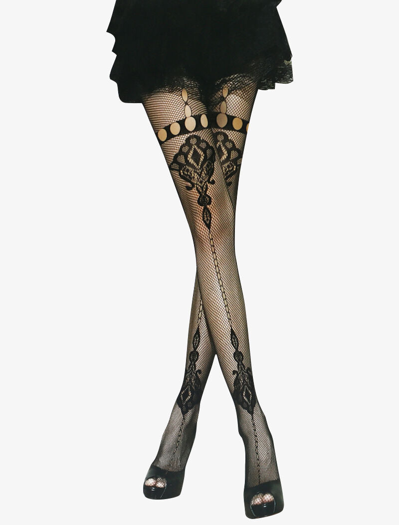 Collants résille à imprimés baroques - noir - 2