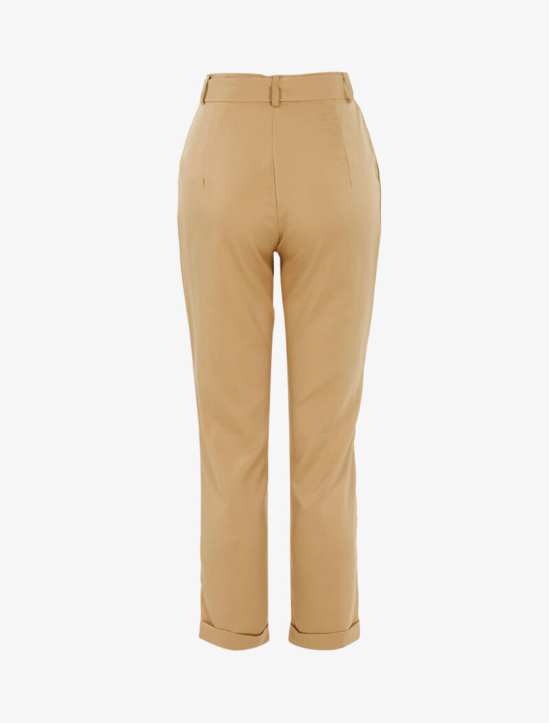 Pantalón 7/8 con efecto satinado - camello claro