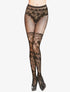 Collants effet sous-vêtements en dentelle fleurie - noir - 1