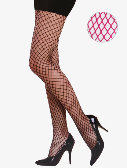 Collants à grosses résilles - rose fluo - 1