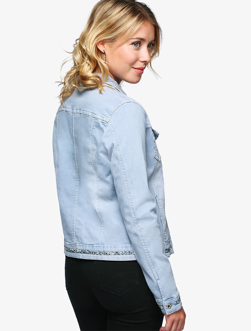 Veste en jean à bord strassé - bleu - 4