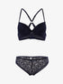 Ensemble dentelle fleurie à dos nageur et tanga - marine - 3