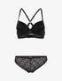 Ensemble dentelle fleurie à dos nageur et tanga - noir - 1