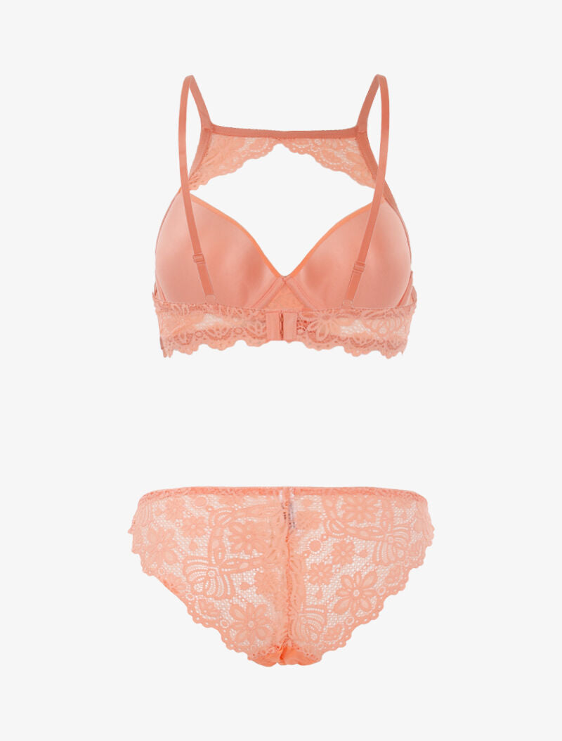 Ensemble à bande dentelle et tanga - corail - 2