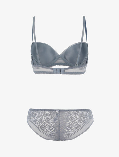Ensemble dentelle à maille et culotte - gris clair - 2