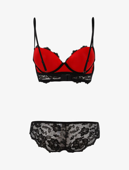 Ensemble dentelle doublée et tanga - noir/rouge - 2