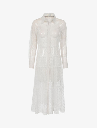 Robe chemise de plage transparente à pois - blanc - 3