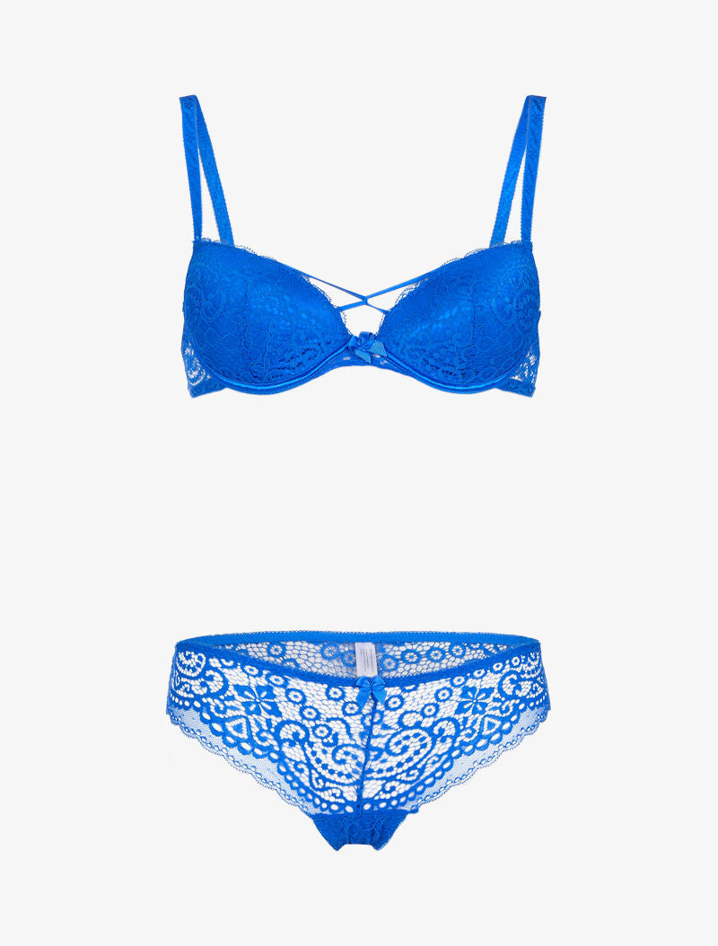 Ensemble en dentelle et détails entrelacés - bleu électrique - 1