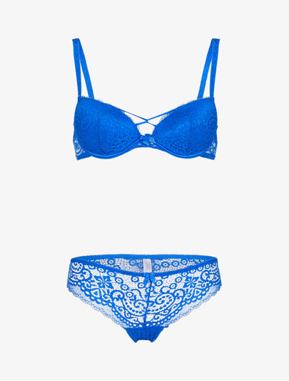 Ensemble en dentelle et détails entrelacés - bleu électrique - 1