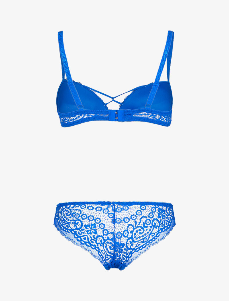 Ensemble en dentelle et détails entrelacés - bleu électrique - 2