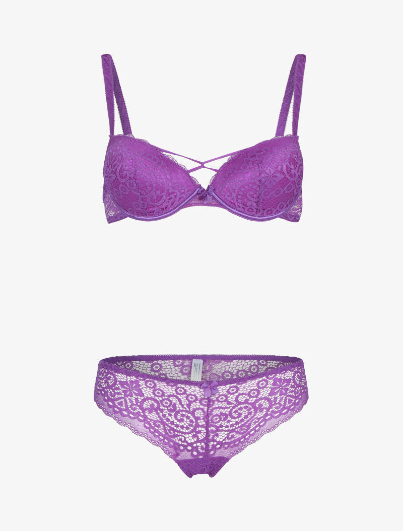 Ensemble en dentelle et détails entrelacés - violet - 1
