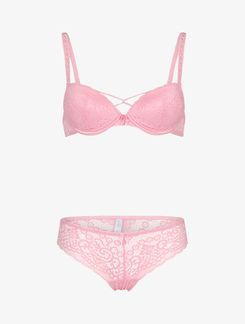 Ensemble en dentelle et détails entrelacés - rose - 1