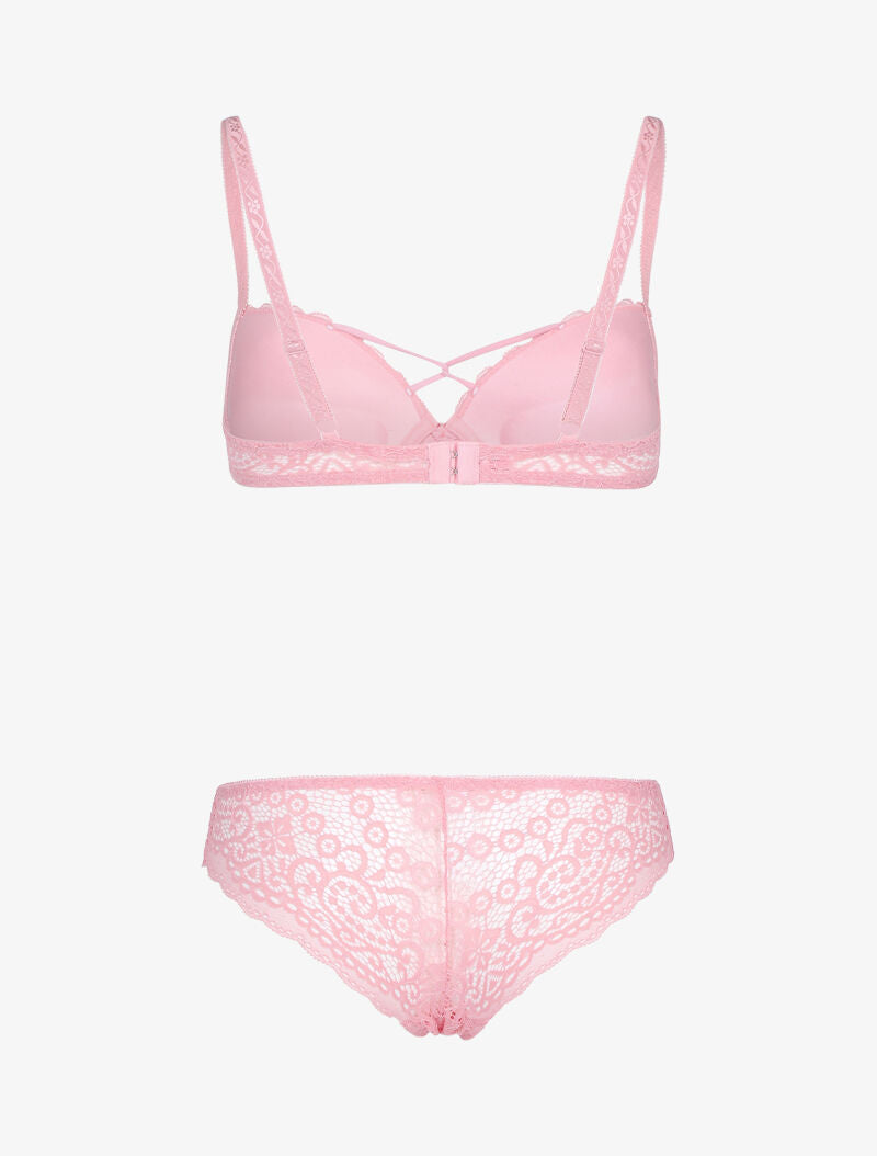 Ensemble en dentelle et détails entrelacés - rose - 2