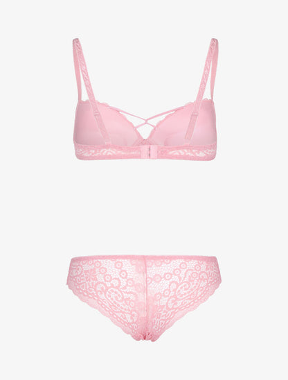 Ensemble en dentelle et détails entrelacés - rose - 2