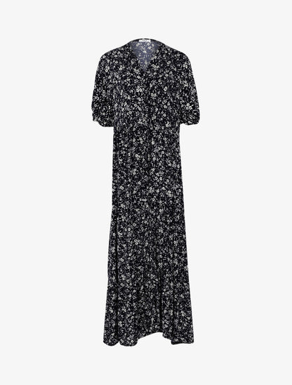 Robe chemise à imprimé petites fleurs - marine - 1
