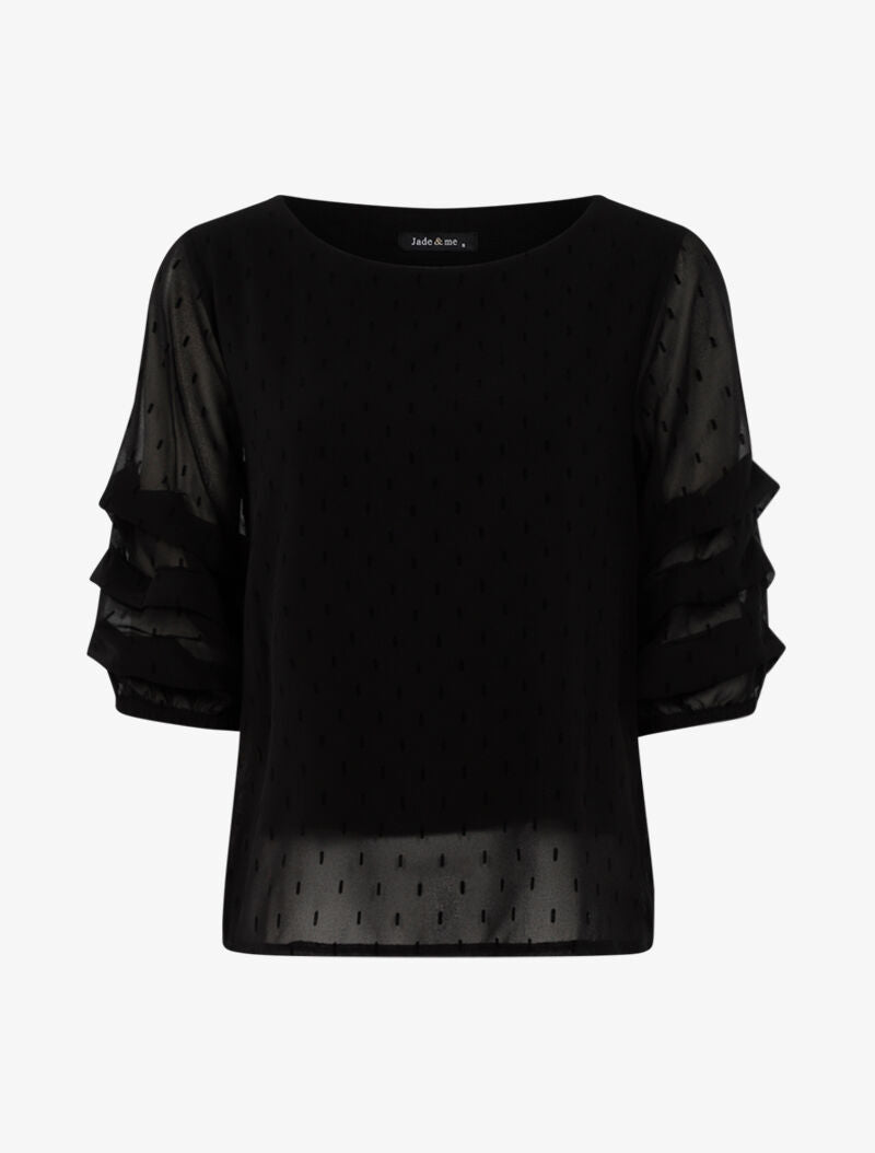 Blouse en voile fin à points graphiques - noir - 2