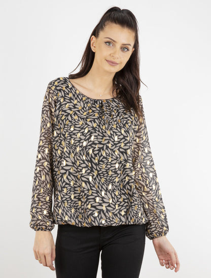 Blouse imprimé feuilles et dorures - noir - 1