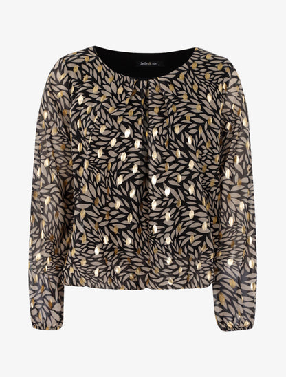 Blouse imprimé feuilles et dorures - noir - 2
