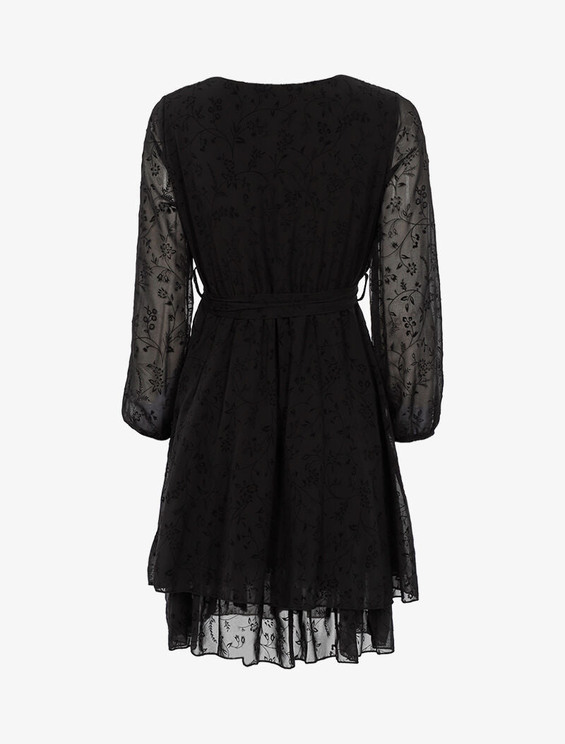Robe cache-coeur en voile imprimé fleurs - noir - 2
