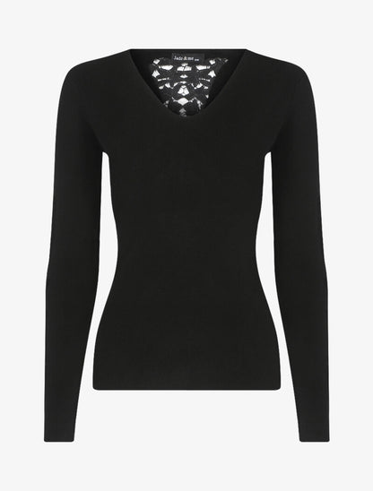 Pull doux à dos brodé - noir - 1