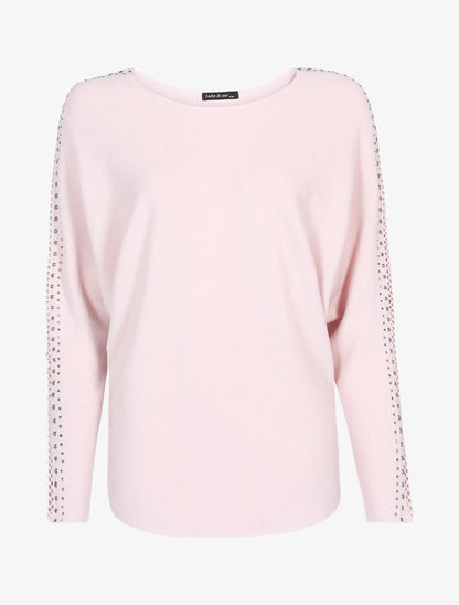 Pull doux à manches ajourées et cloutées - rose orange - 4