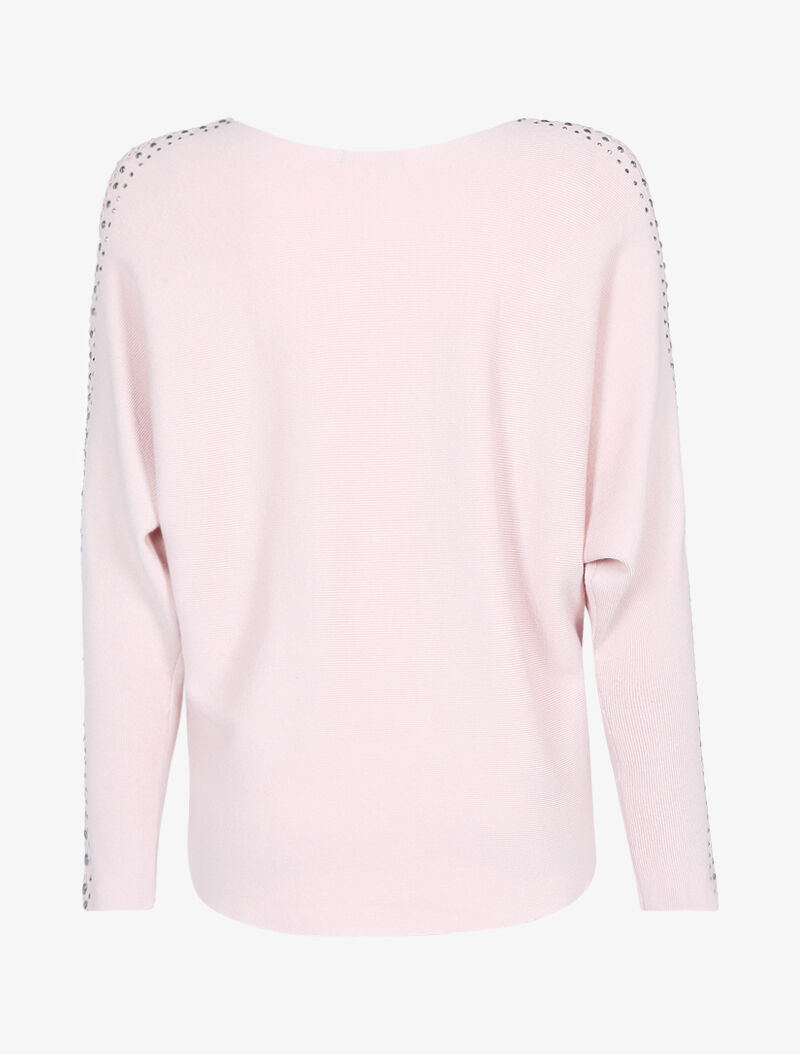 Pull doux à manches ajourées et cloutées - rose orange - 2