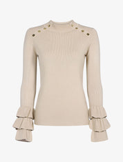 Pull doux à manches volantées - beige - 1